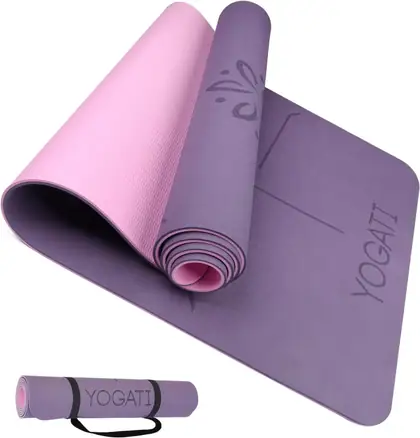 YOGATI TPE-yogamatta med markeringslinjer och bärrem