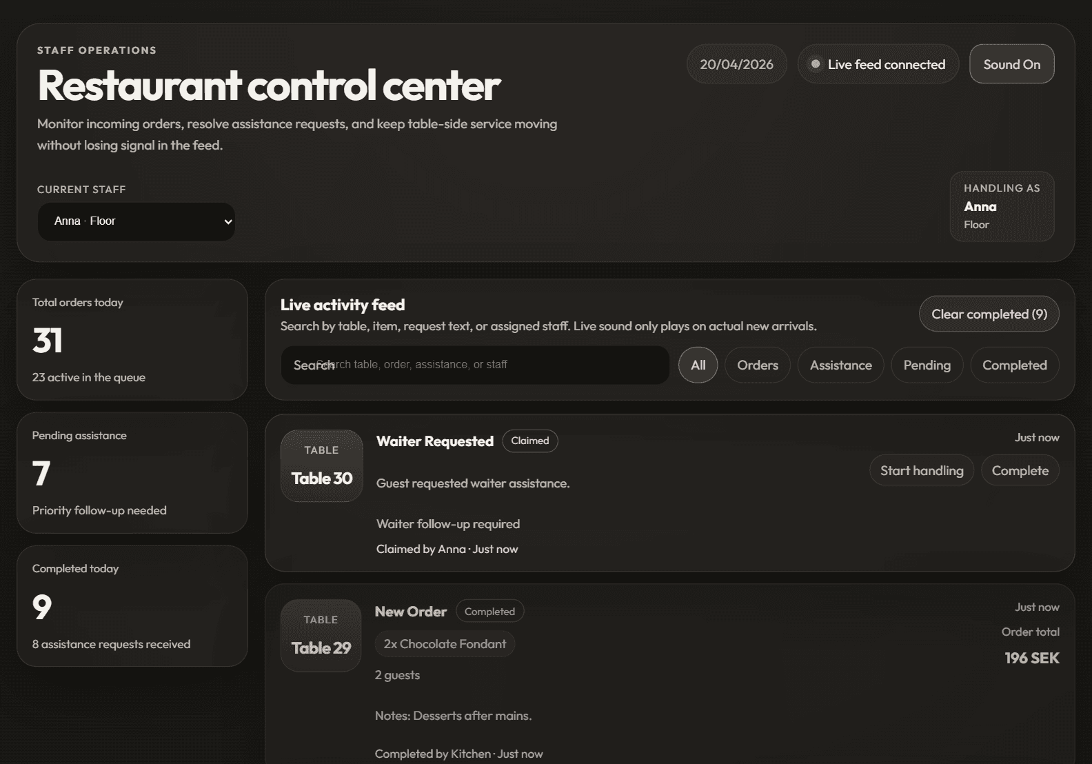 Restaurant admin dashboard preview