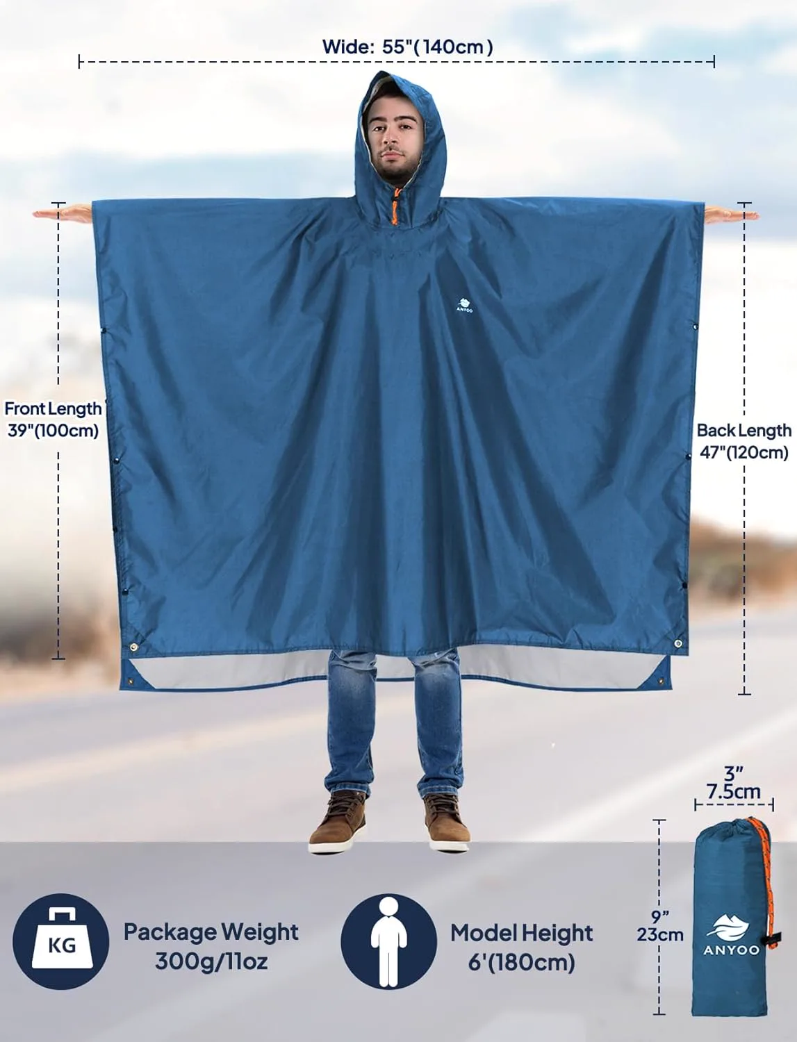 Miniatyr: Person i regnponcho på festival i regn