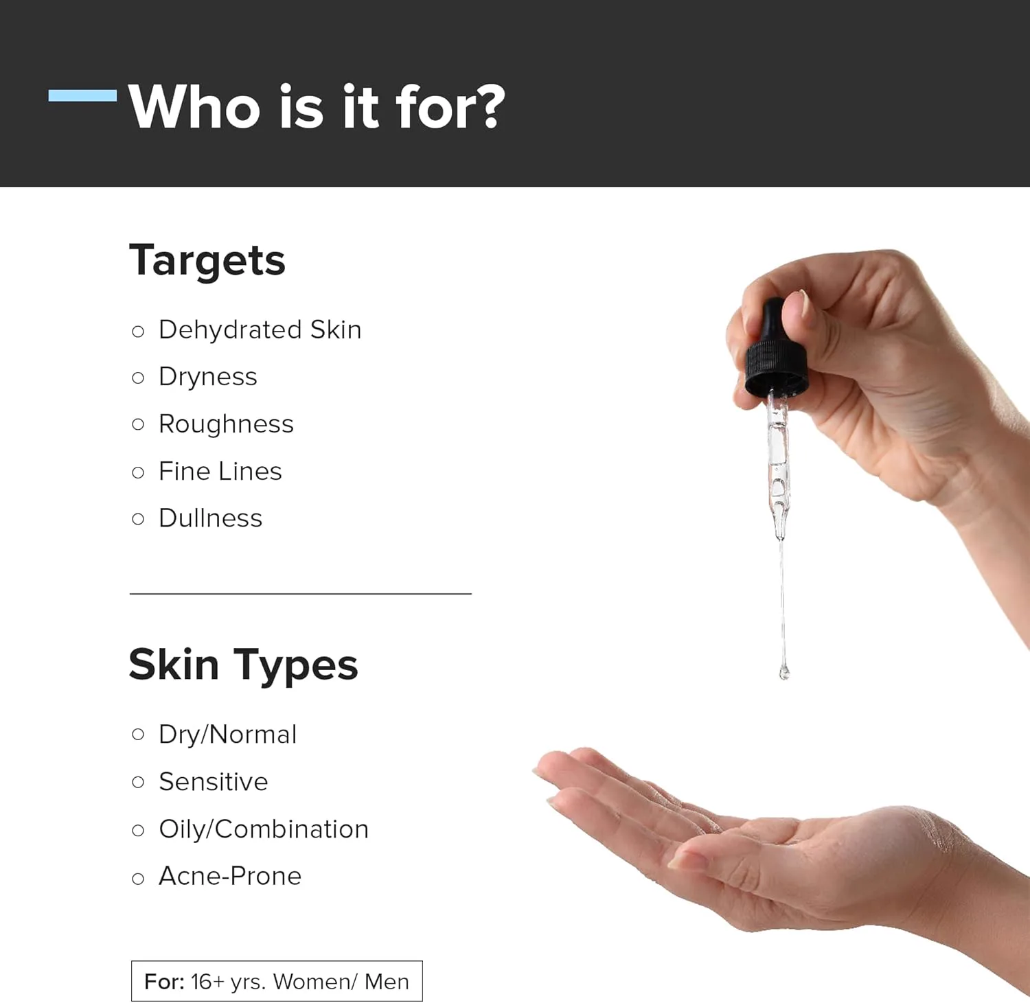 Miniatyr: Minimalist hyaluronsyra-serum appliceras med pipett