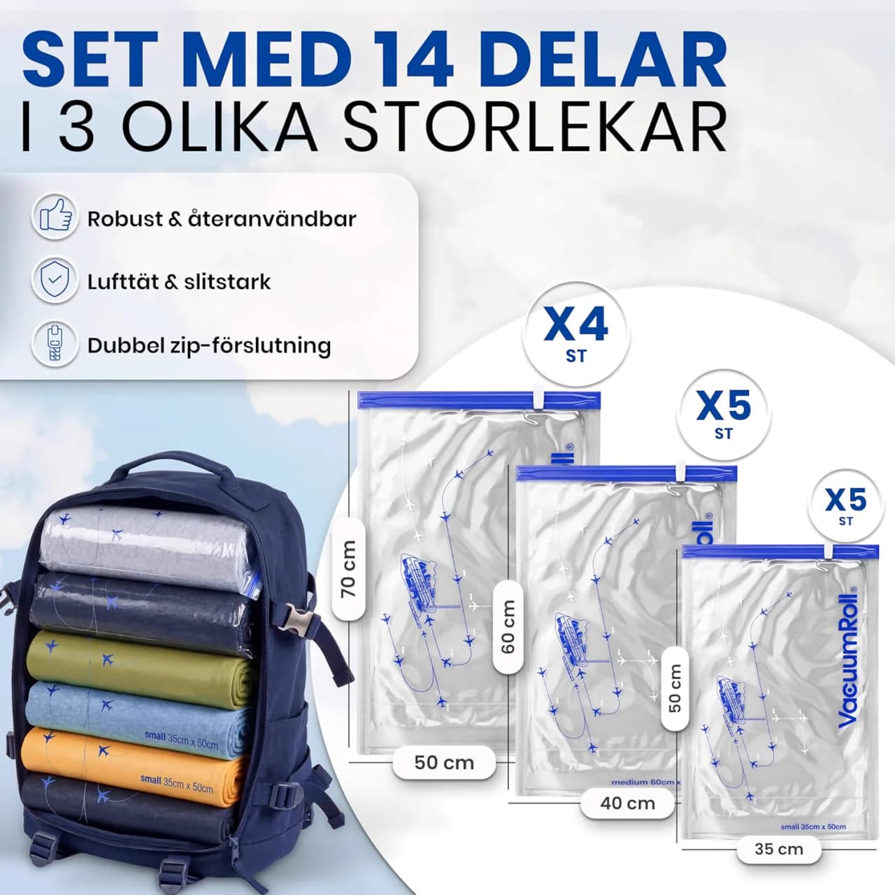 Miniatyr: myHodo kompressionspåsar i olika storlekar