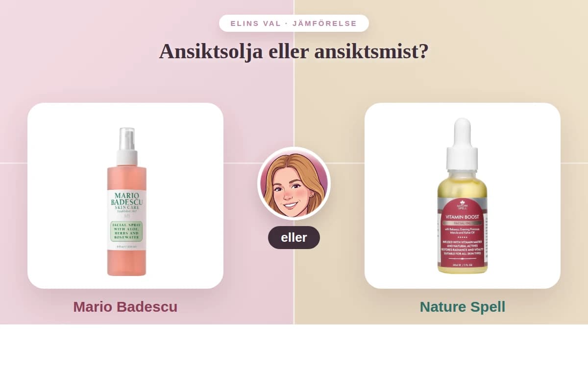 Ansiktsolja eller ansiktsmist? — Elins jämförelse