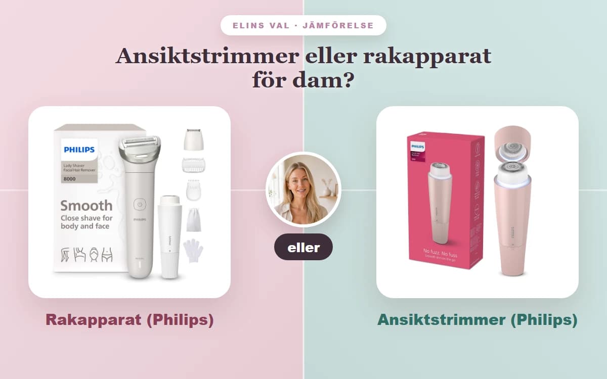 Ansiktstrimmer eller rakapparat för dam? — Elins jämförelse