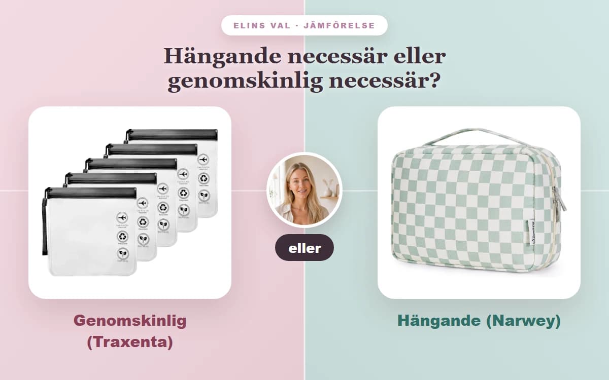Hängande necessär eller genomskinlig necessär? — Elins jämförelse