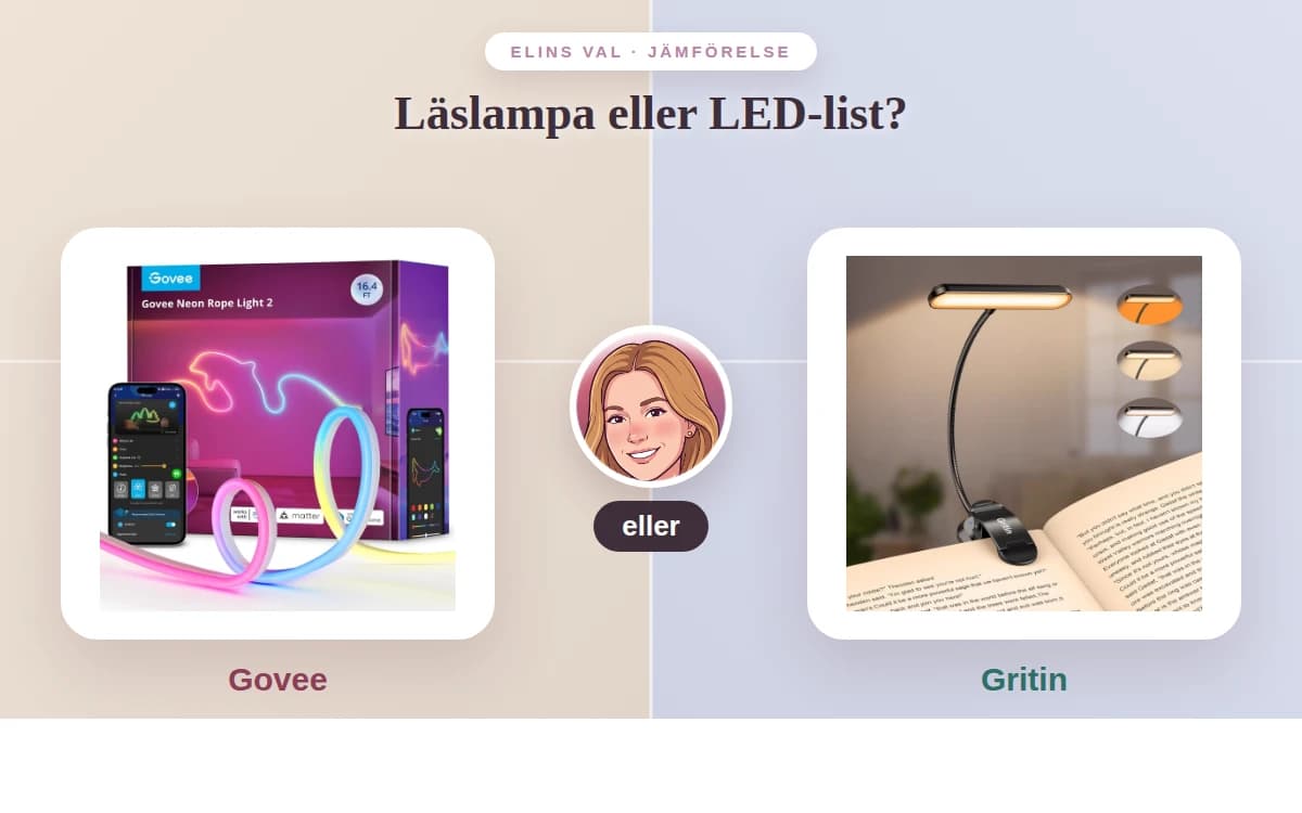Läslampa eller LED-list? — Elins jämförelse
