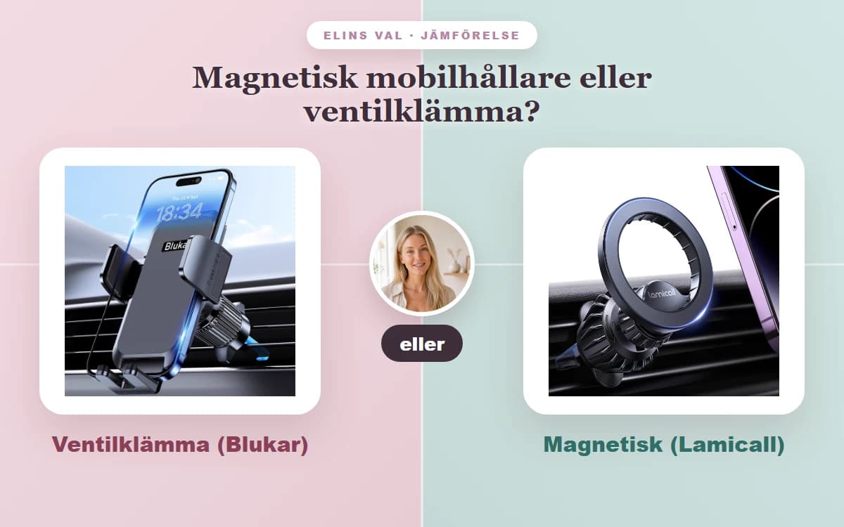 Magnetisk mobilhållare eller ventilklämma? — Elins jämförelse