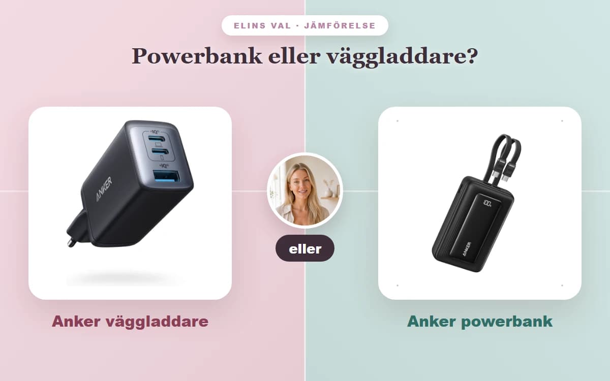 Powerbank eller väggladdare? — Elins jämförelse