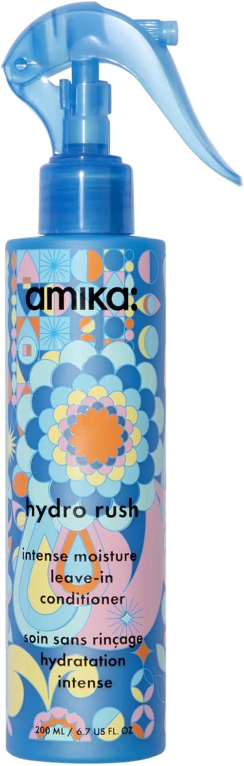 Amika Hydro Rush Intense Moisture Leave-In Conditioner, 200 ml · en sprayflaska.