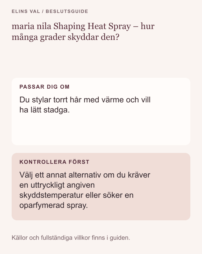 Beslutsöversikt: maria nila Shaping Heat Spray – hur många grader skyddar den?