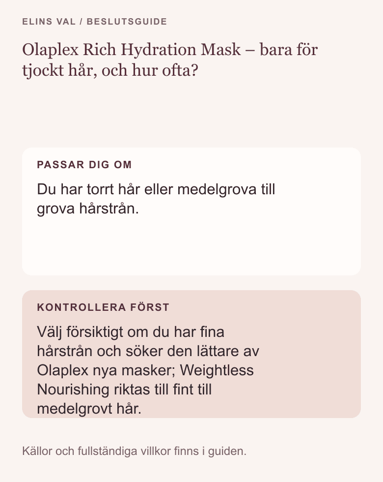 Beslutsöversikt: Olaplex Rich Hydration Mask – bara för tjockt hår, och hur ofta?