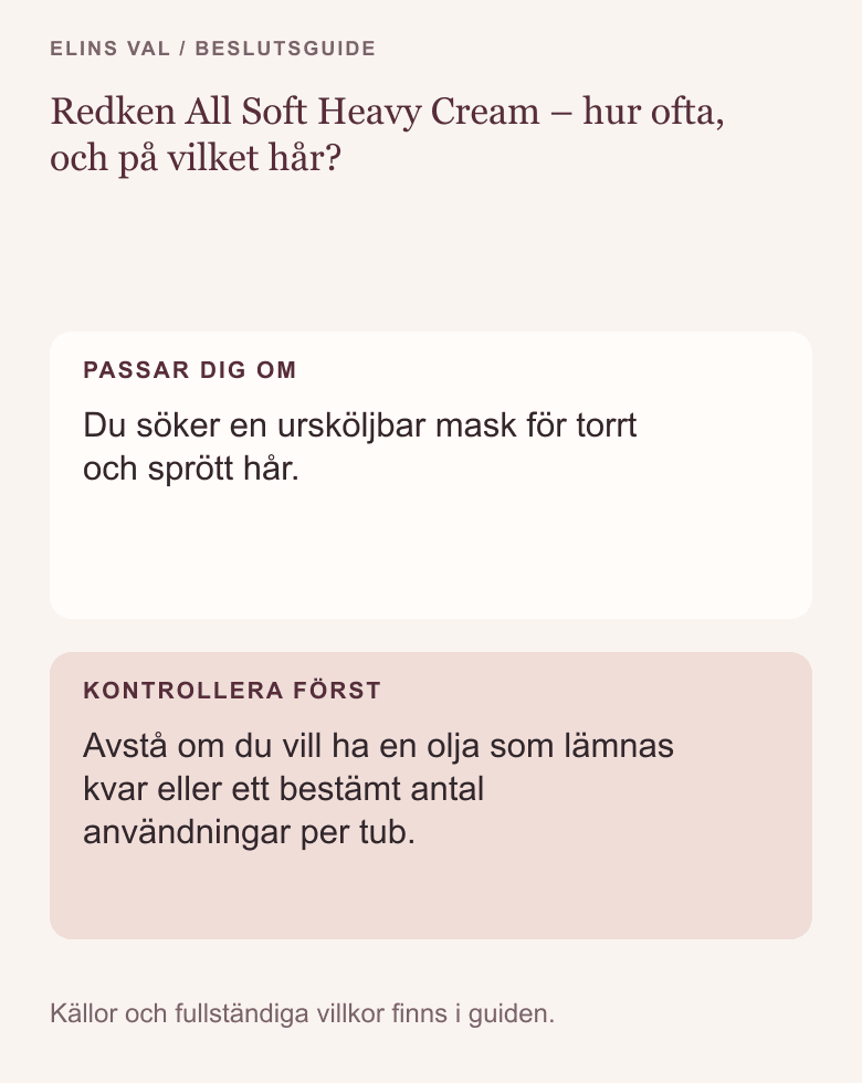 Beslutsöversikt: Redken All Soft Heavy Cream – hur ofta, och på vilket hår?